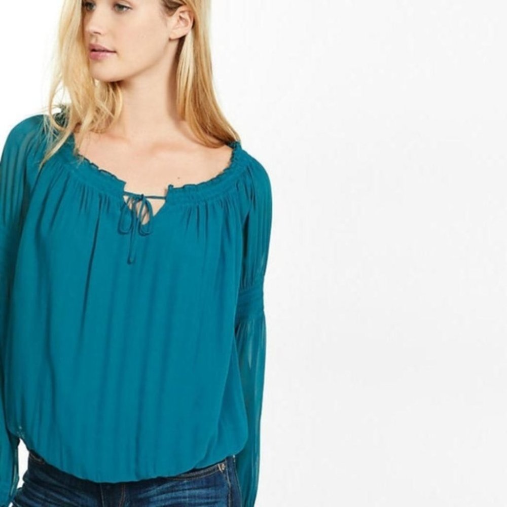 Express Off The Shoulder Smocked Tie Neck Blouse S
